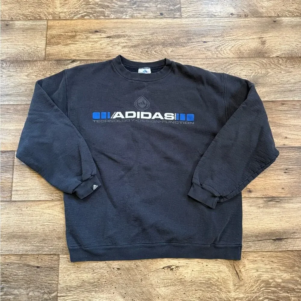 Vintage 90s Adidas Faded Black Crewneck Sweatshirt